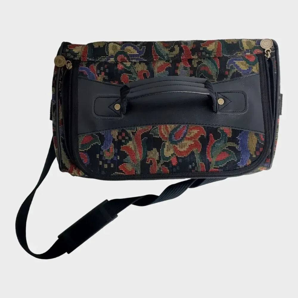 Vintage French West Indies Tapestry Floral Zip Over Night CarryOn Travel Bag